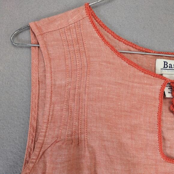 Bass Orange Linen Cotton Tank Top Women's M Keyhole Tie Neck Pleated Shoulder - Picture 9 of 10